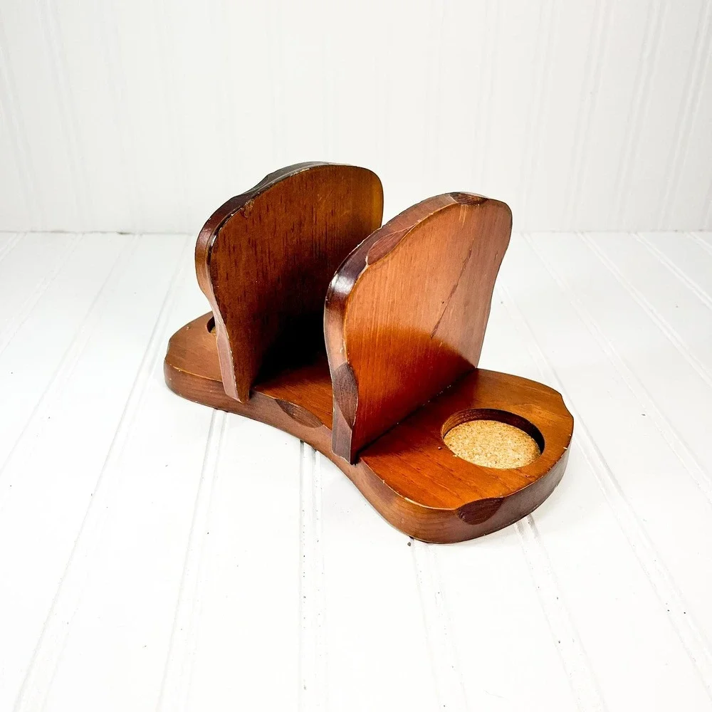 Vintage Wooden Napkin Holder: Mid-Century Modern Table Decor